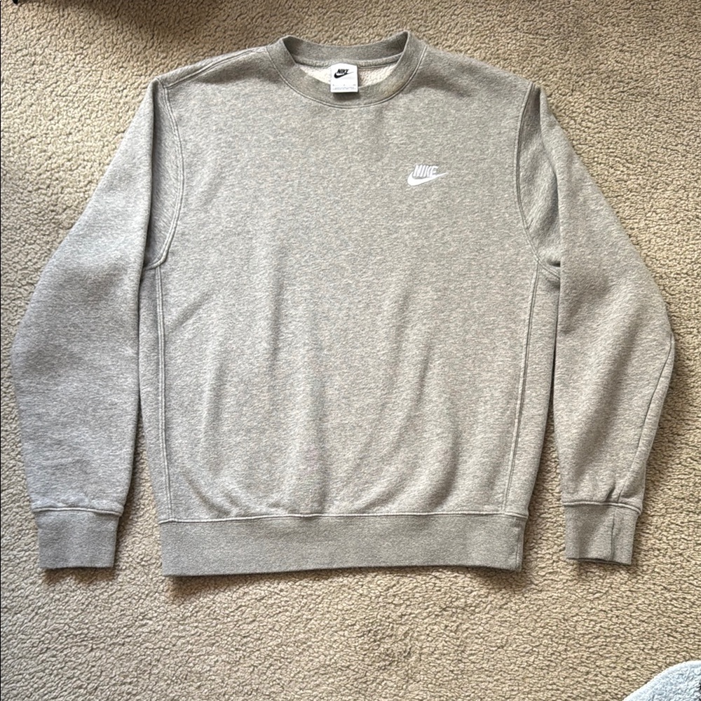 Nike Gray Crewneck Sweater with Ribbed Cuffs